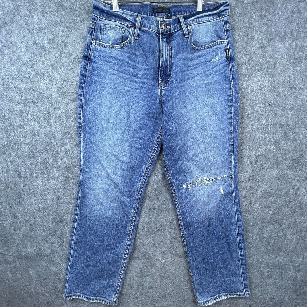 Silver Jeans Co Womens 31 Frisco Straight Western Glove‎ Works Stretch Ripped